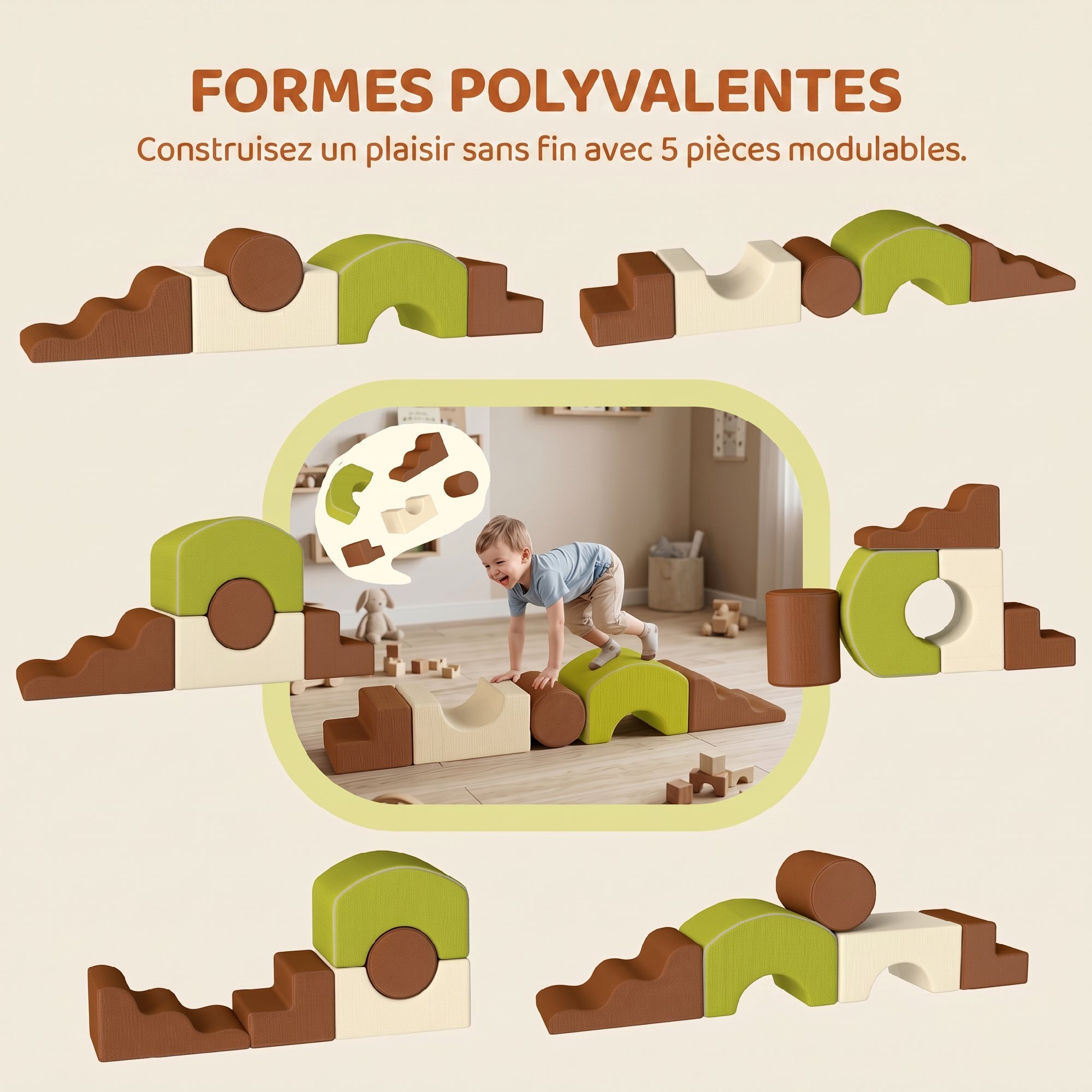 Parcours motricité bébé modulable 5 pièces zippées déhoussables velours multicolore
