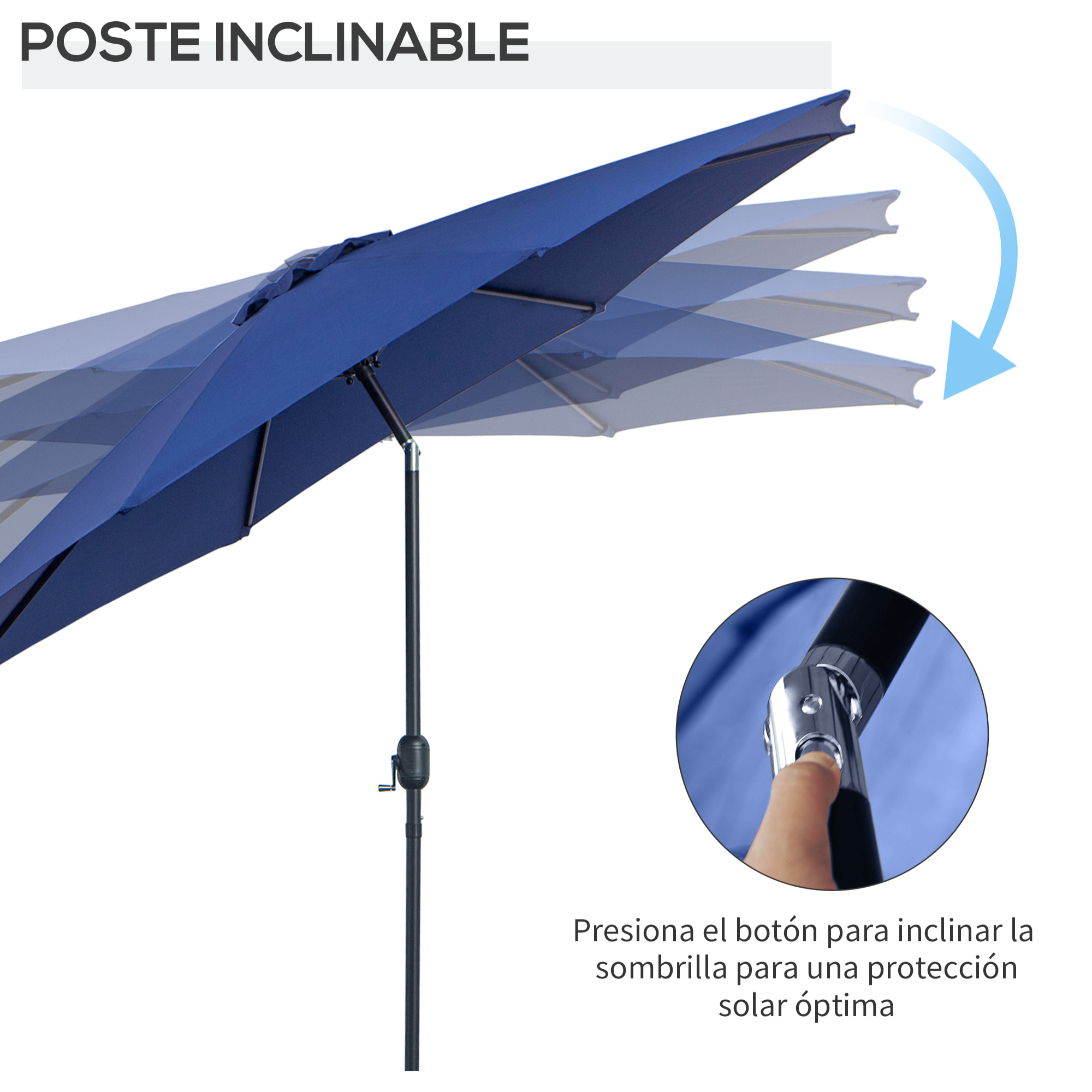 Outsunny Sombrilla de Jardín Ø295x250 cm con Manivela Parasol Exterior con Mecanismo de Inclinación y Poste Desmontable de Metal para Terraza Piscina Patio Azul