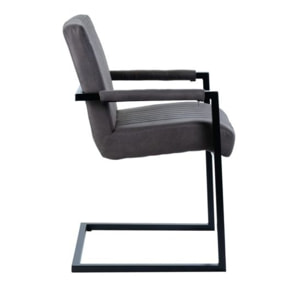 Chaise avec accoudoirs gris et pieds luge en métal noir - TOMMY