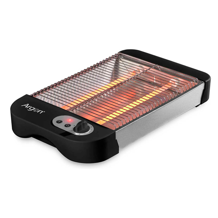 Tostador plano negro con 600W, bandeja extraible recogemigas y 6 intensidades.
