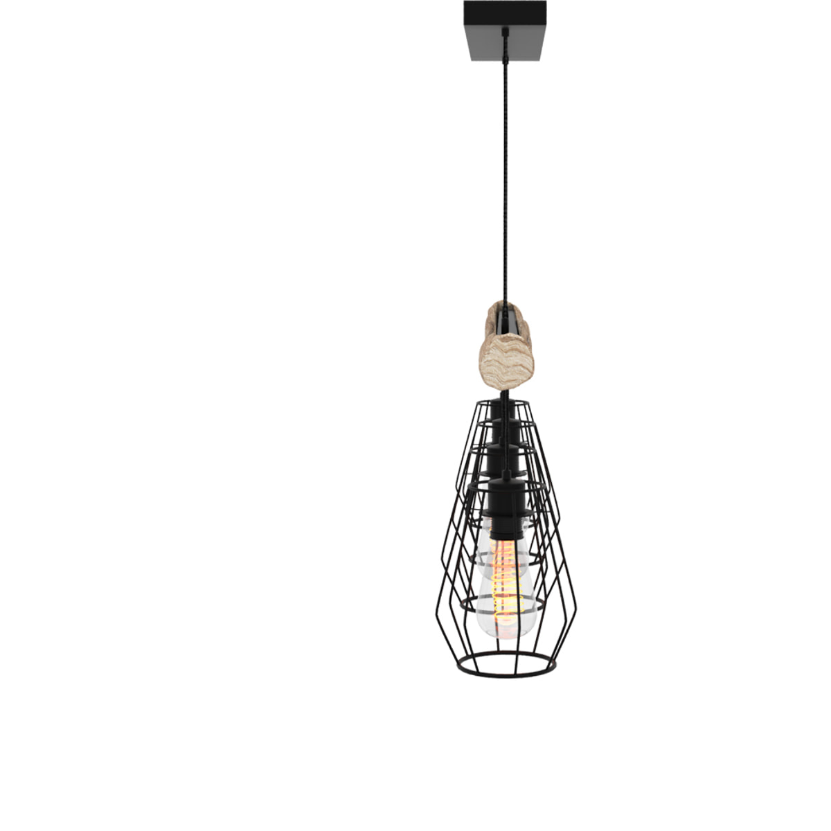 Suspension en bois et métal 4 lampes - Clotilde