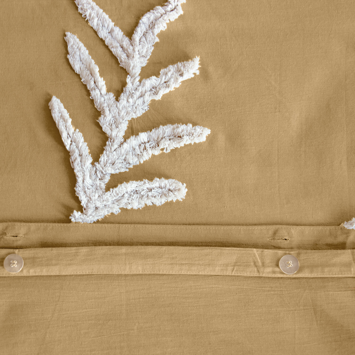Parure housse de couette unie 100% coton - tuféa - ocre