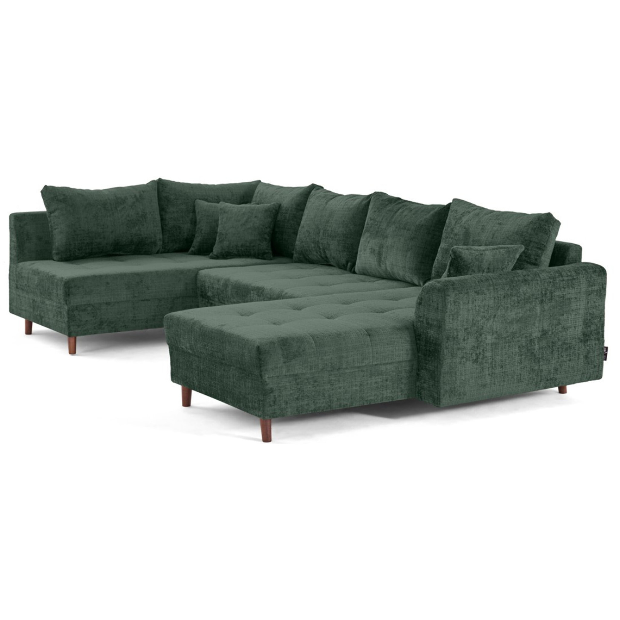 Rune - canapé panoramique d'angle gauche 7 places en velours texturé - Vert