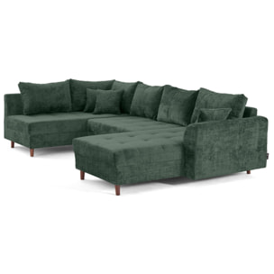 Rune - canapé panoramique d'angle gauche 7 places en velours texturé - Vert