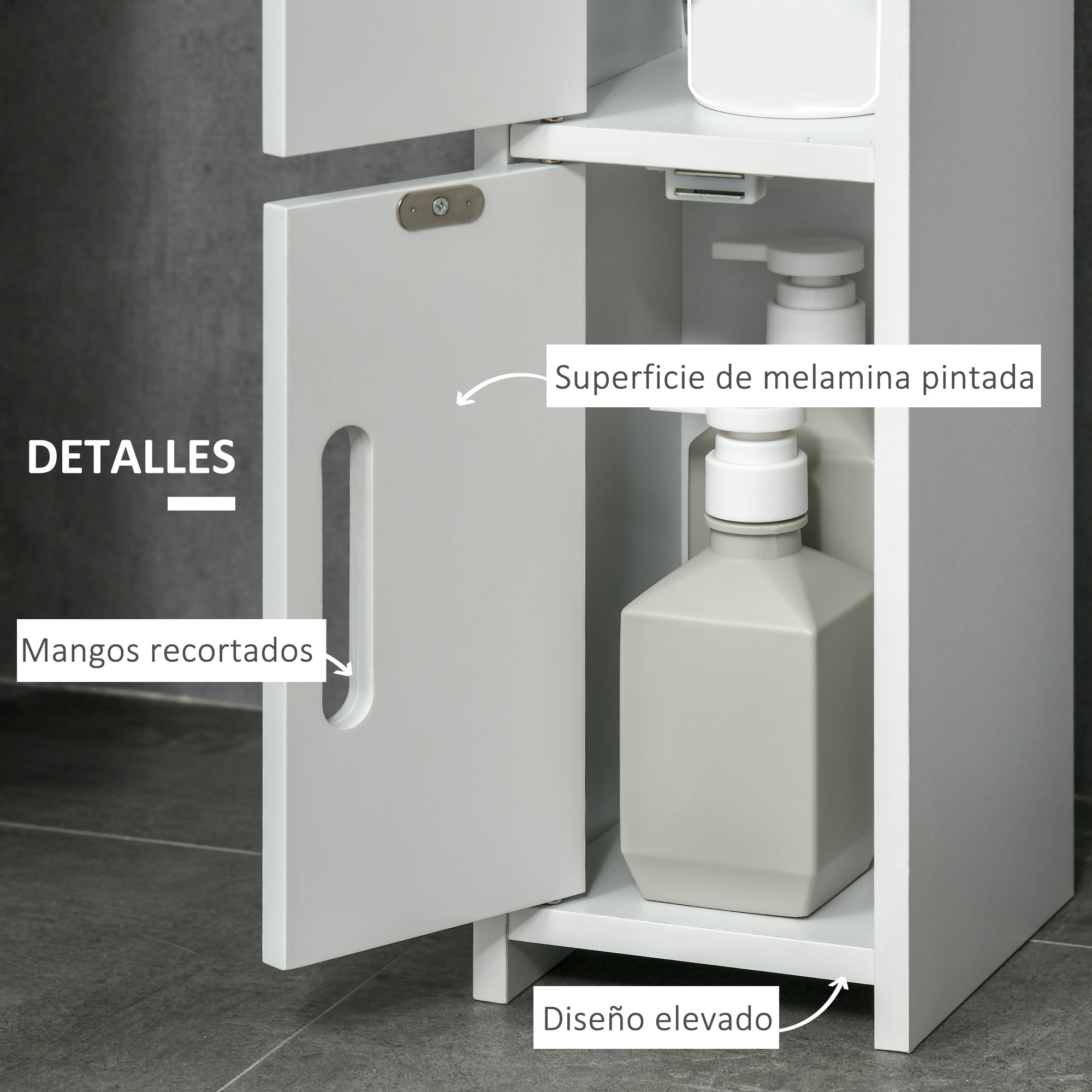 Armario Alto de Baño con 3 Puertas y 3 Estantes Abiertos 15x17x120 cm Blanco
