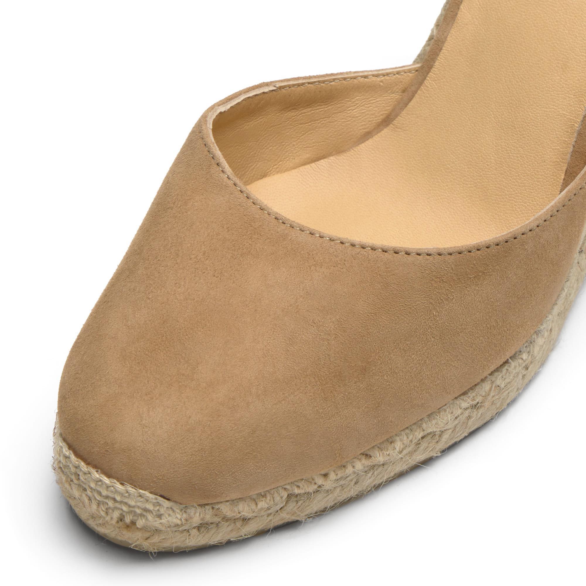 Alpargatas de cuña de mujer Carina en ante, cierre mediante lazada