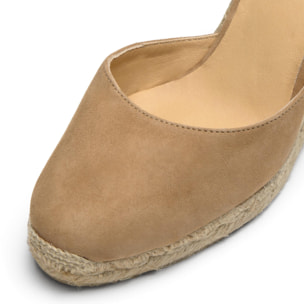 Alpargatas de cuña de mujer Carina en ante, cierre mediante lazada