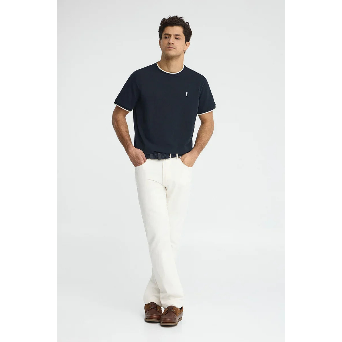 Maglietta blu marino in tessuto piquet con logo Rigby Go