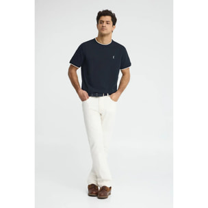 Maglietta blu marino in tessuto piquet con logo Rigby Go