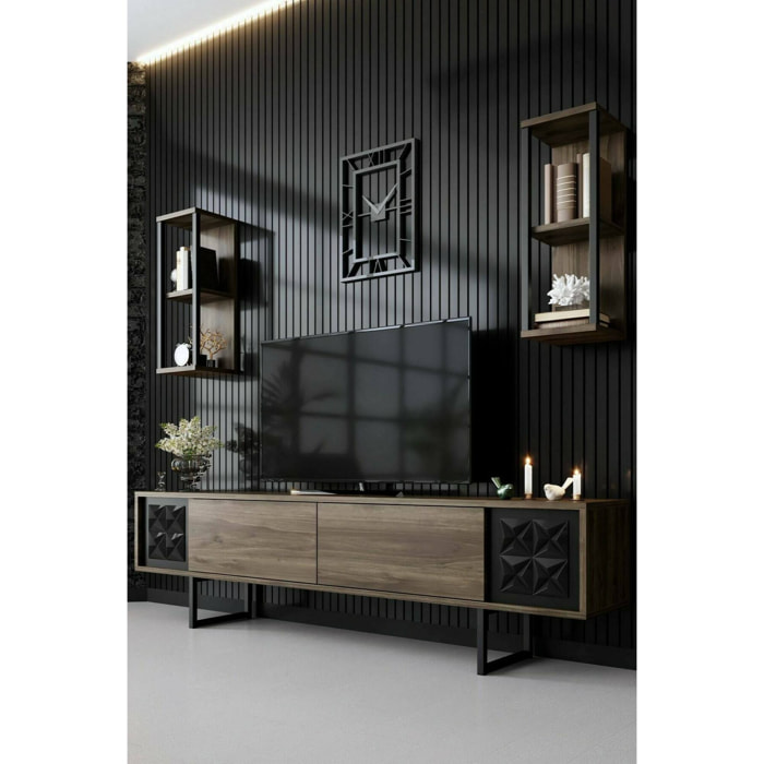 Mobile porta TV Dmiggian, Credenza da soggiorno, Armadio basso per TV, Base parete attrezzata, 180x30h48 cm, Noce e Nero