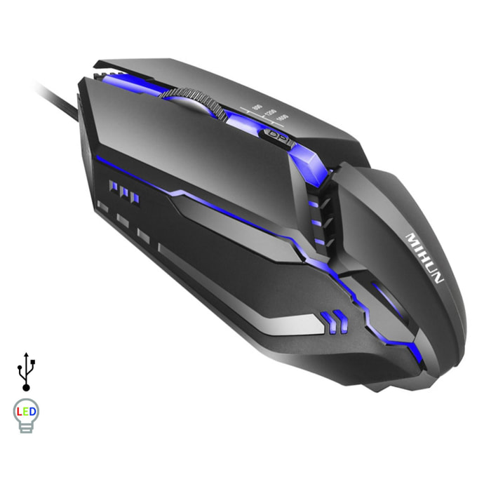 Mouse da gioco G314 con luci LED RGB. 800, 1200 e 1600 dpi.