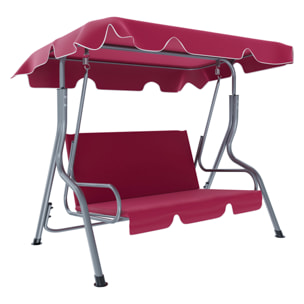 Dondolo 3 Posti Algarve Con Tettuccio Parasole Regolabile Cuscini Imbottiti Struttura Robusta In Acciaio Da Giardino 170 x 110 x 153 cm Bordeaux