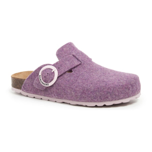 Zueco de polyester reciclado con hebilla circular. BABUNKERS VIOLETA