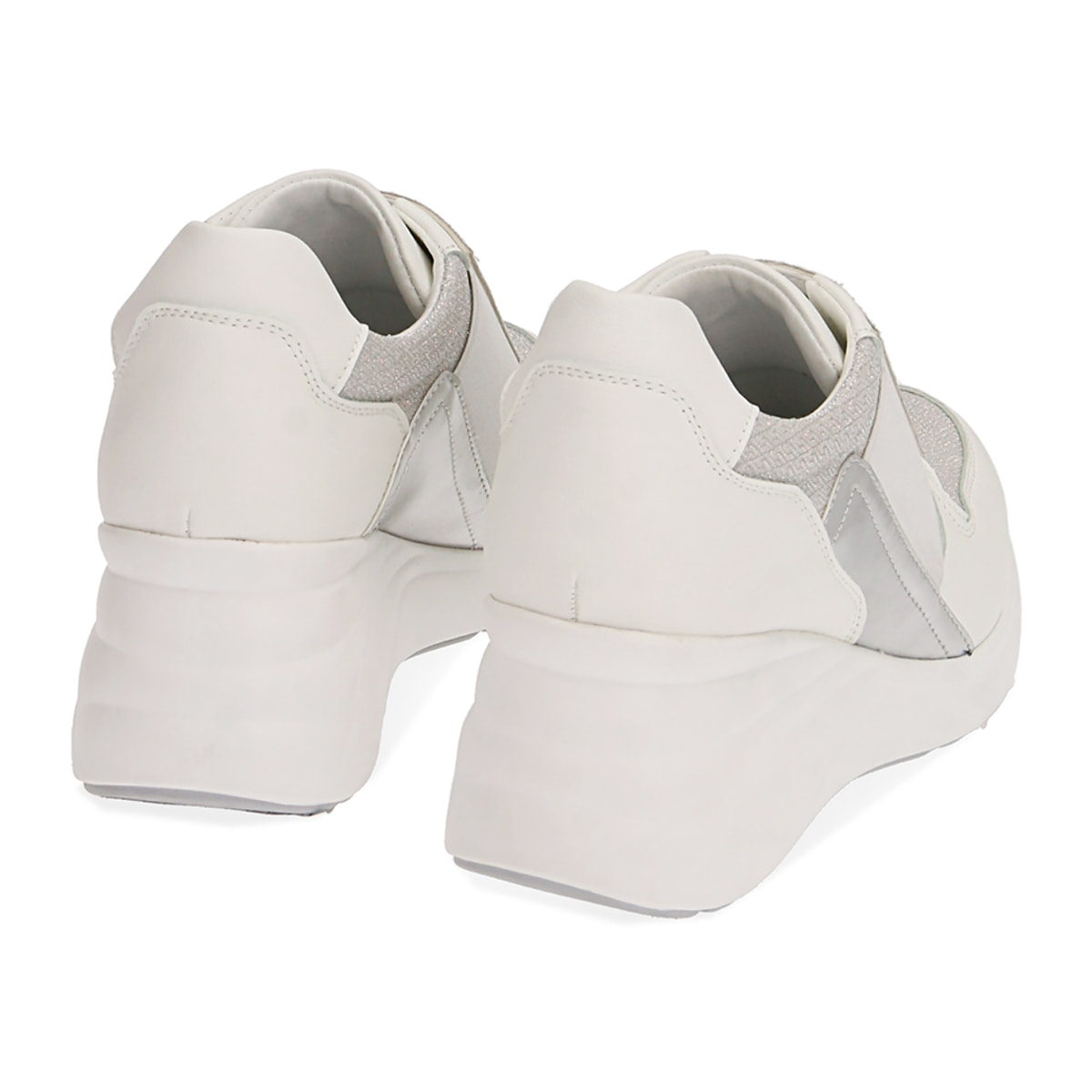 Slip-on blanco/plata, cuña 5,5 cm