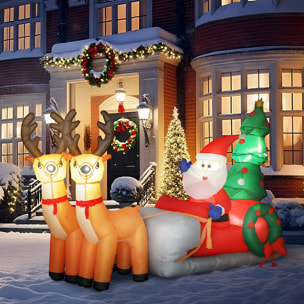Papá Noel Hinchable con Trineo, Renos y Árbol, Inflables de Navidad con Luces LED, Decoración de Navidad para Exterior e Interior, 216x90x150 cm