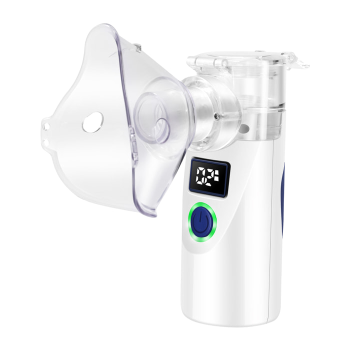 Nebulizador portátil de malla FLK-W301, ideal para el tratamiento de vías respiratorias superiores e inferiores. Incluye mascarillas infantil y adulto.