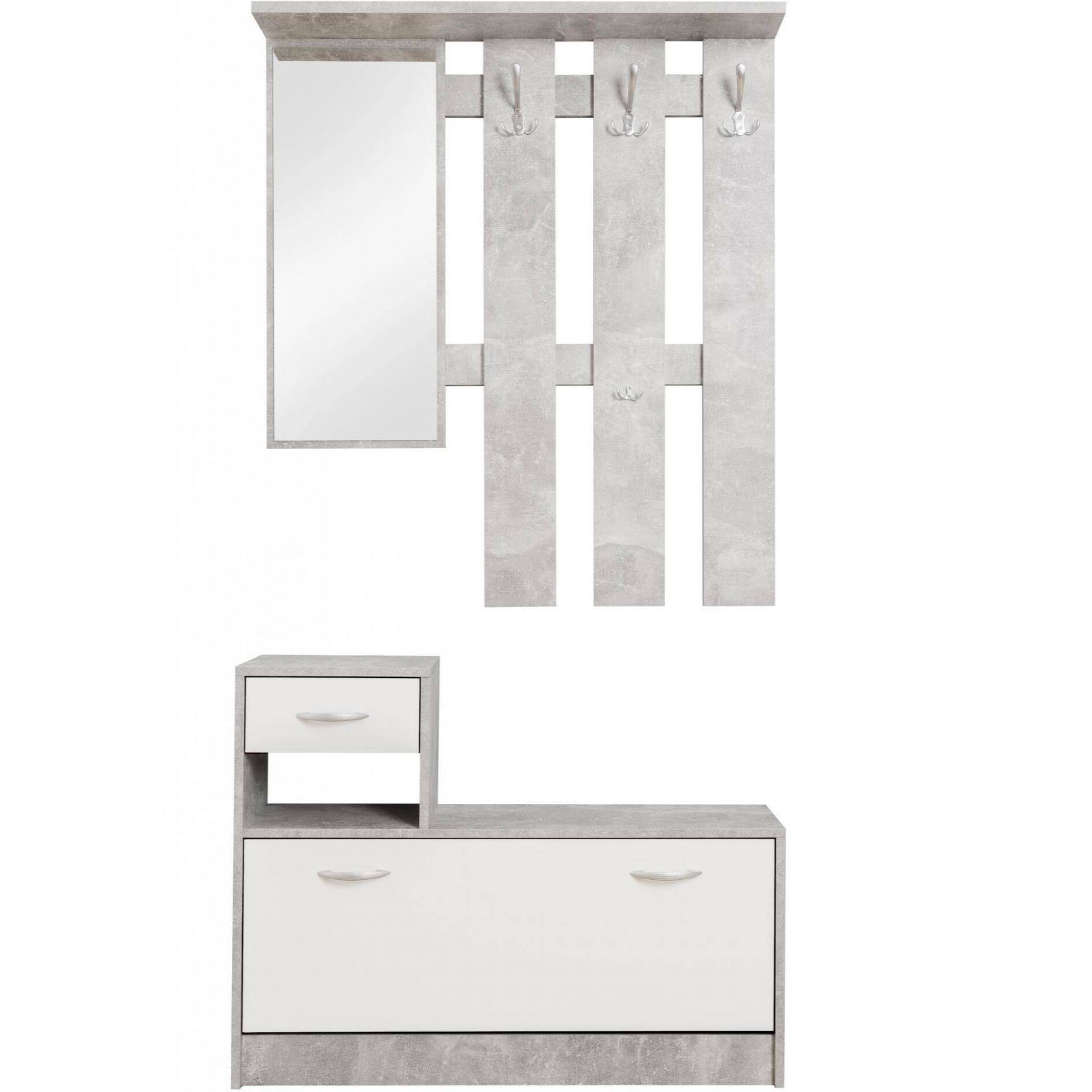 Mobile ingresso con specchio, 100 x 25.5 x 190, Bianco, Cemento