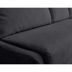 Palmira - canapé d'angle droit - 4 places - convertible couchage quotidien - matelas 14 cm - en velours côtelé - Gris foncé