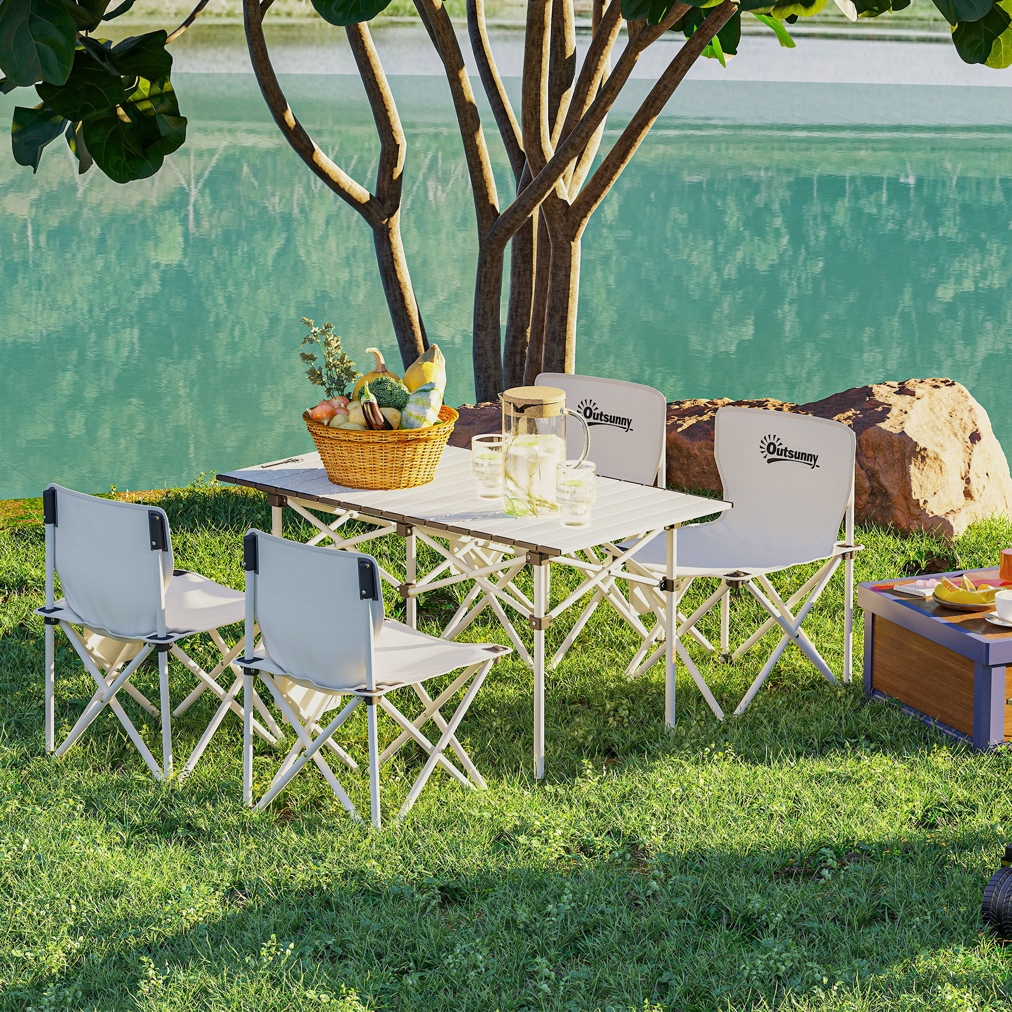 Ensemble table et chaise camping - table pliante camping avec 4 chaises rangements sacs de transport blanc