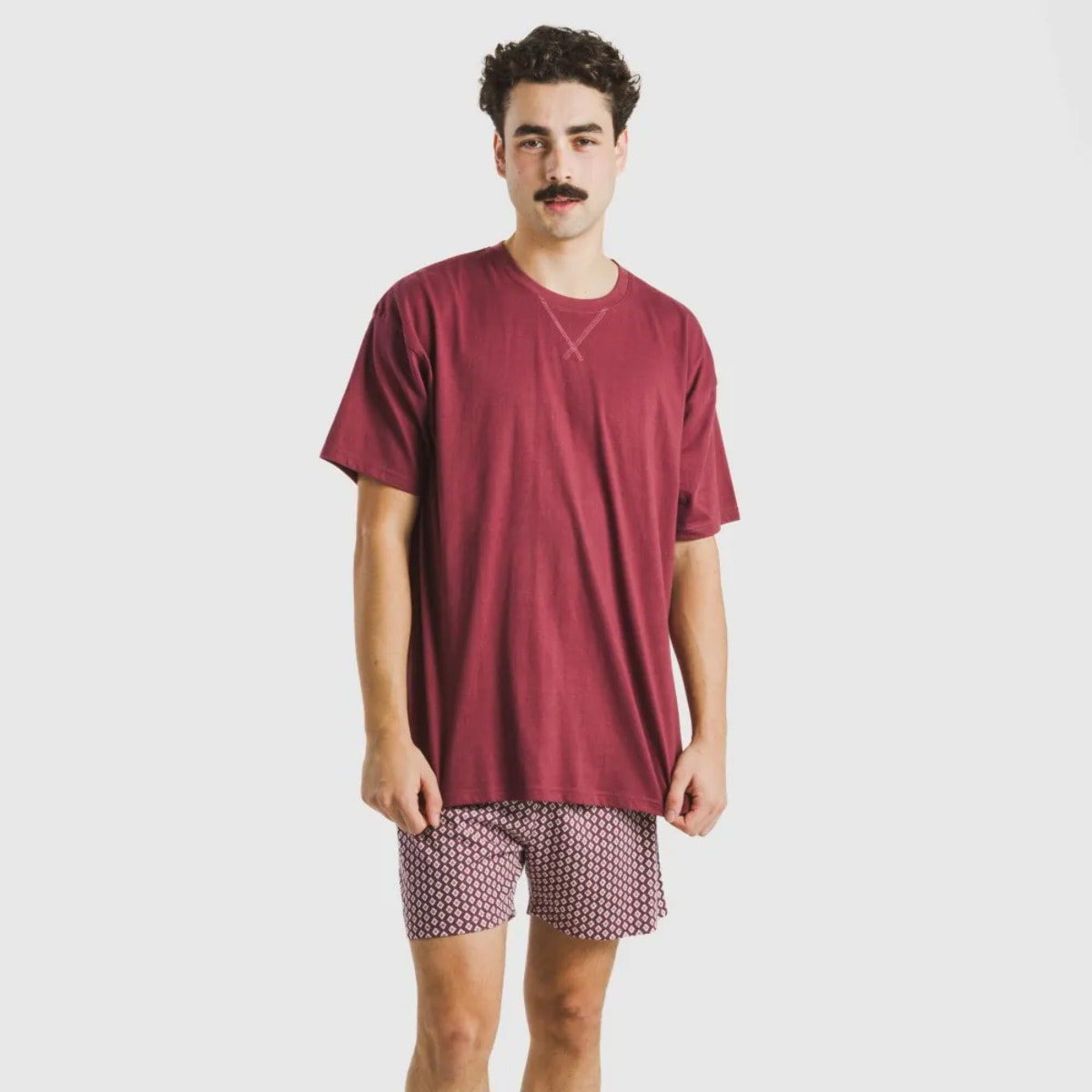Pijama corto algodón hombre Sassy Burdeos