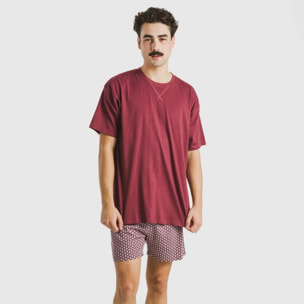 Pijama corto algodón hombre Sassy Burdeos