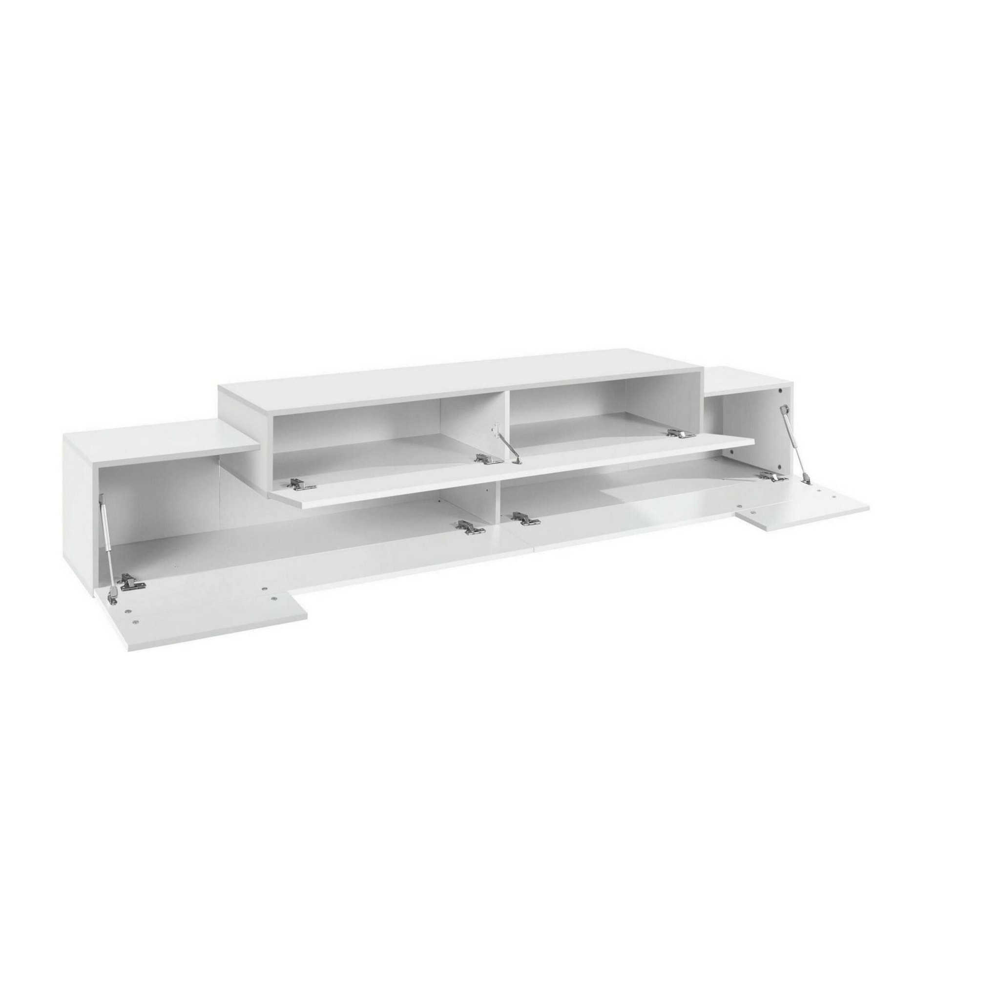 Mobile porta TV Nico, Credenza bassa da soggiorno, Base porta TV, 100% Made in Italy, cm 240x45h52, Bianco lucido