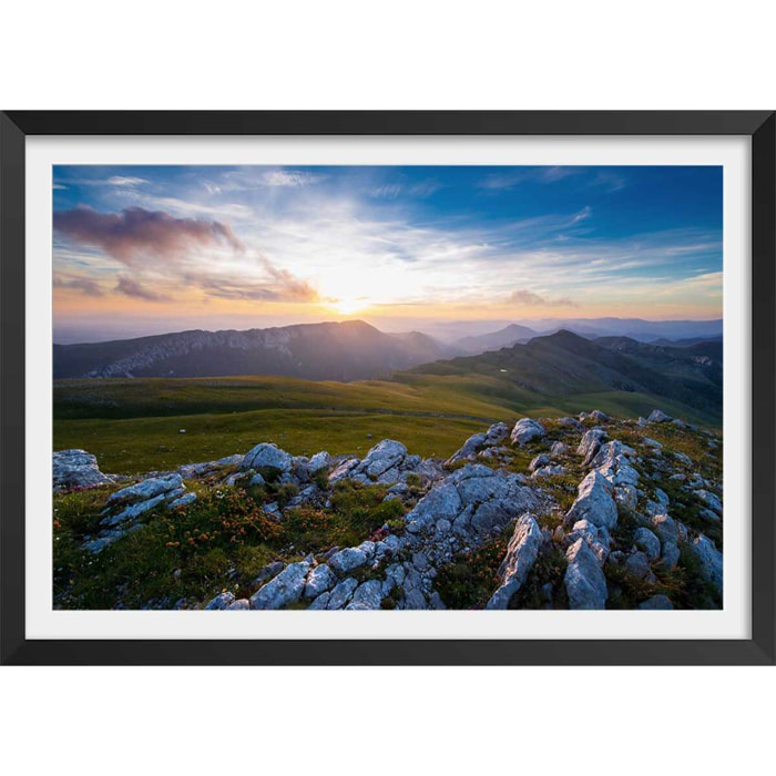 Affiche au sommet du mont chiran Affiche + cadre en bois - Noir