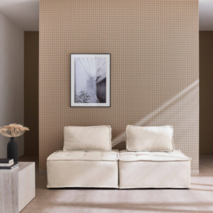 Lot de 2 chauffeuses pour canapé modulable tissu capitonné crème avec un coussin