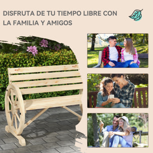 Banco de Jardín de Madera, Banco de Exterior con Reposabrazos en Forma de Rueda, Estilo Rústico, Carga 240 kg, de 2 Plazas, para Patio, Terraza, 105,5x56x79 cm, Madera Natural