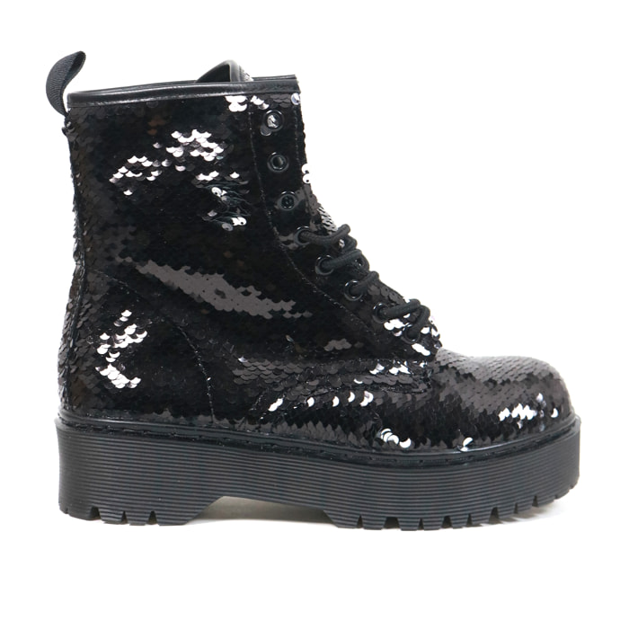 ANFIBIO FLATFORM CHOCOLA' PAILLETTES NERO