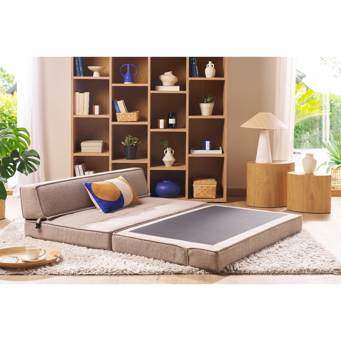 Chauffeuse 2 places convertible en tissu taupe KATY