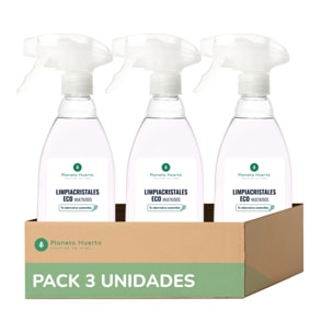 PLANETA HUERTO | Pack 3x Limpiacristales y Multiusos Ecológico 750 mL – Producto Biodegradable con Ingredientes Naturales – Sin Químicos Agresivos