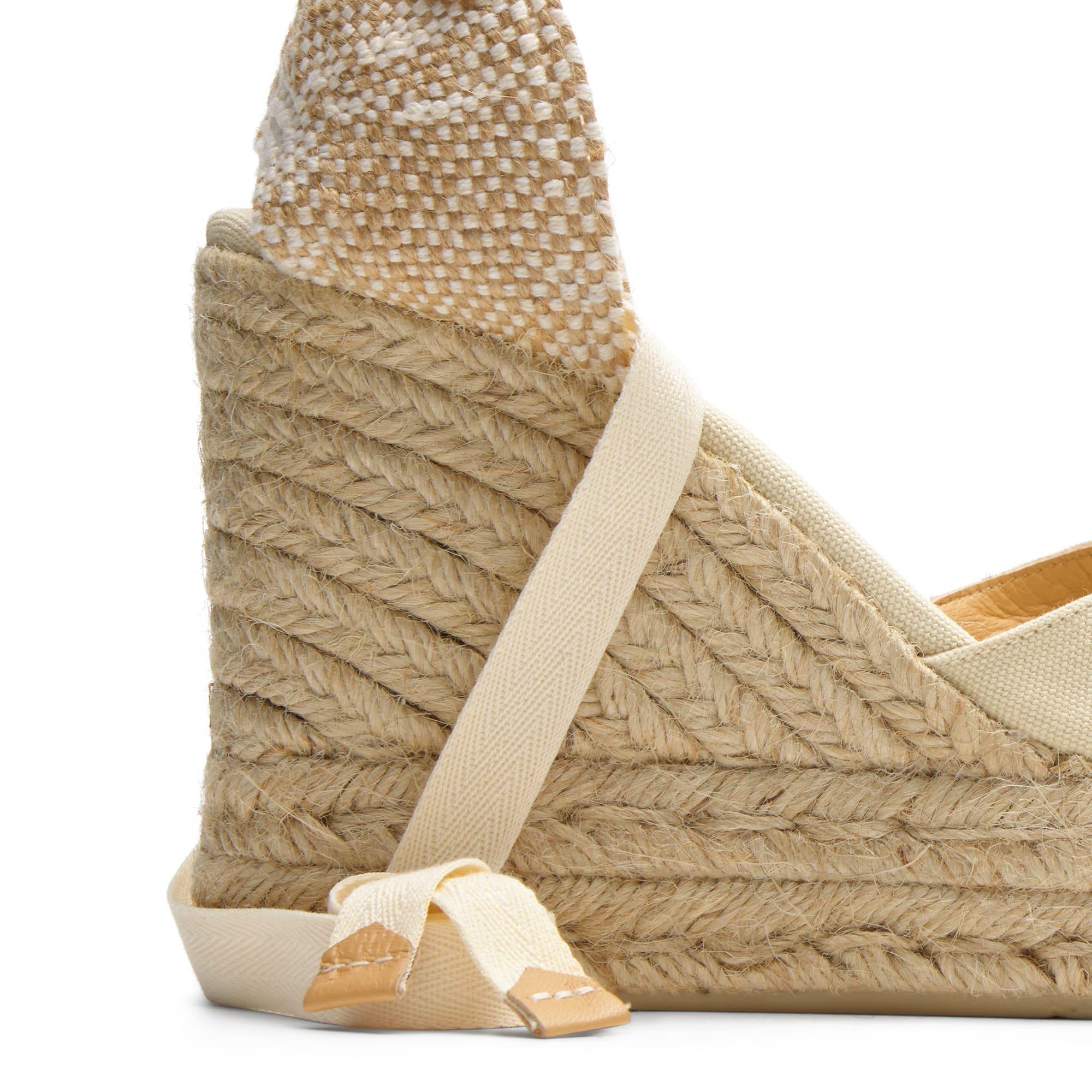 Alpargatas de cuña de mujer Chiara en algodón orgánico, cierre mediante lazada y doble plataforma