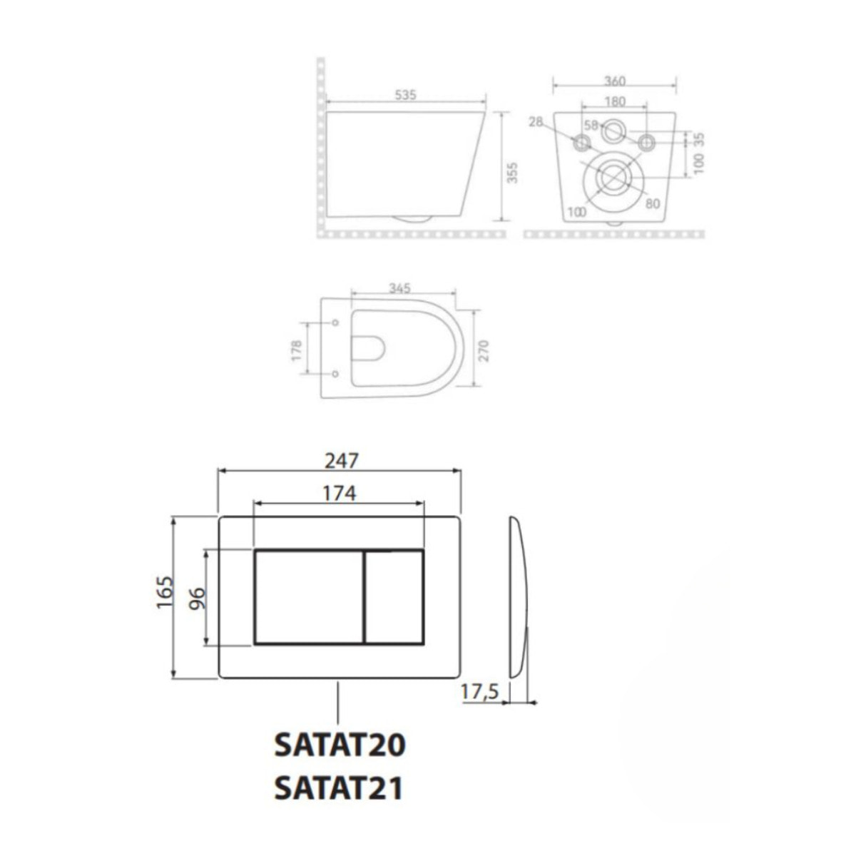 Pack WC bâti-support léger 112 cm ECO 2L Swiss Aqua Technologies + WC suspendu Ceramia + plaque blanc brillant (STECE14WT01-IN)