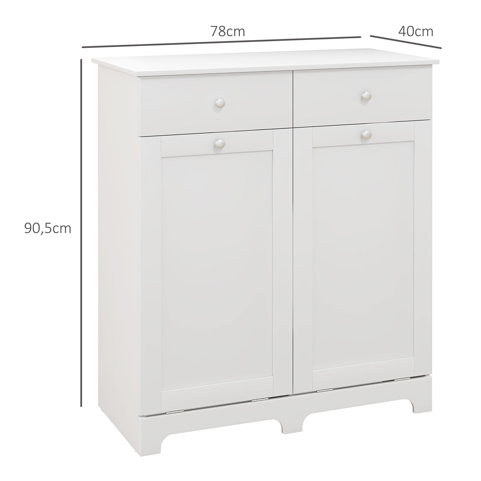 Armoire de salle de bain, meuble de rangement, avec paniers à linge pliables 2 tiroirs, en bois, 78L x 40l x 90,5H cm, blanc