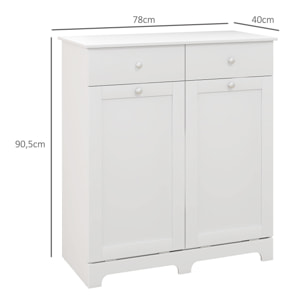 Armoire de salle de bain, meuble de rangement, avec paniers à linge pliables 2 tiroirs, en bois, 78L x 40l x 90,5H cm, blanc