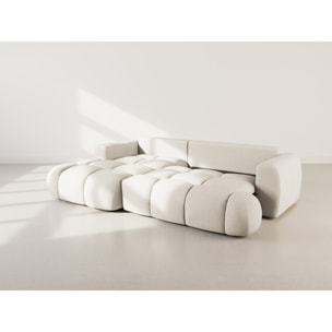 Yulin - Canapé d'angle gauche 4 places convertible avec coffre en tissu bouclette - Beige