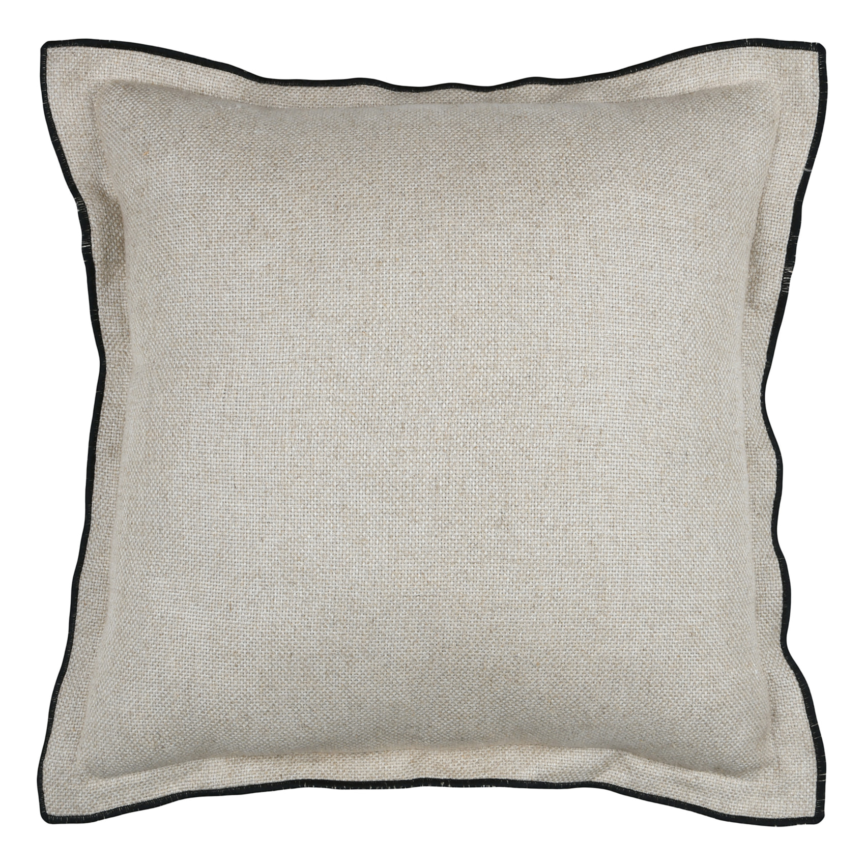 Coussin  poly-lin volant plat feston noir - Naturel