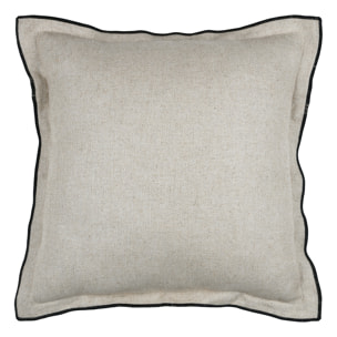 Coussin  poly-lin volant plat feston noir - Naturel