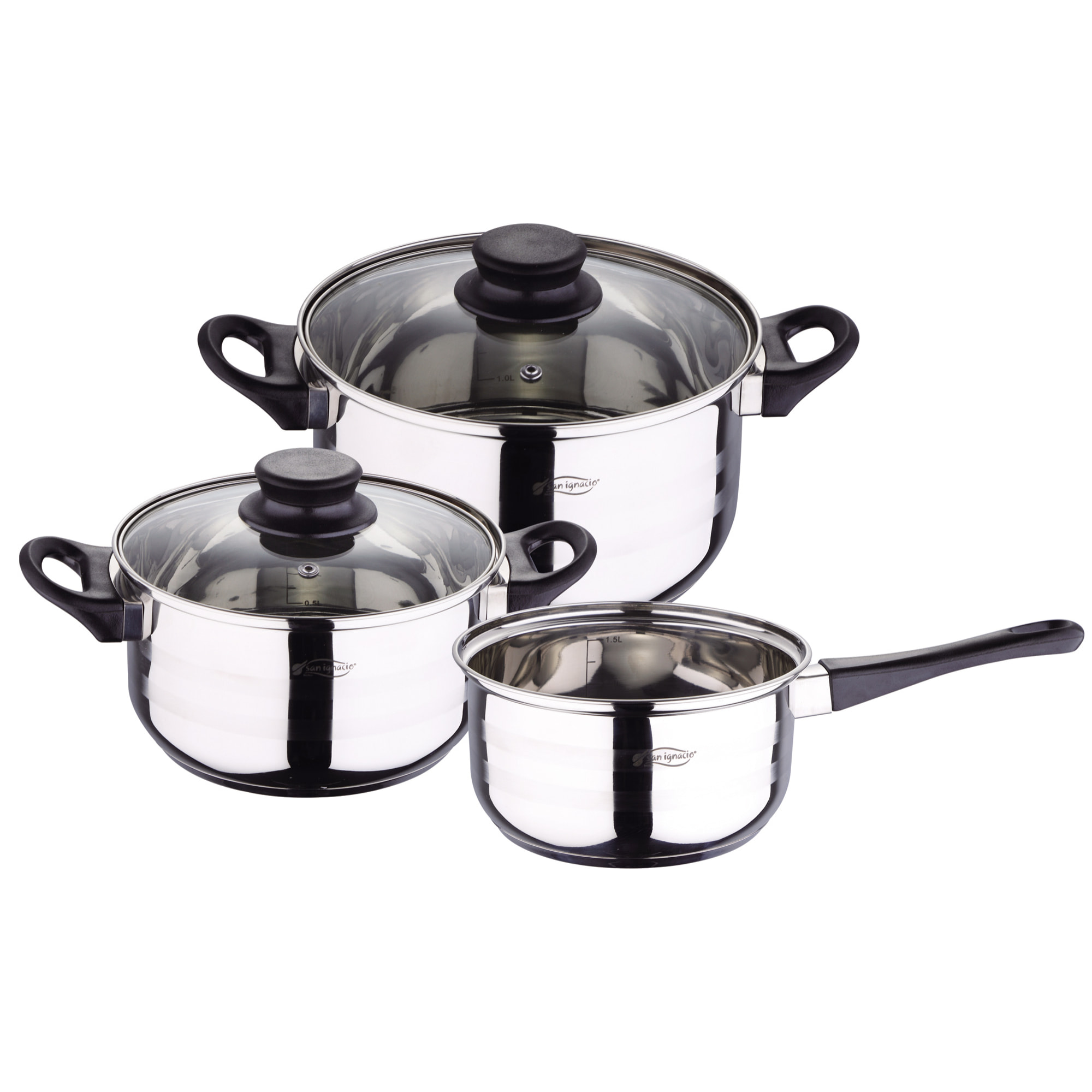 Batería de cocina 5 piezas acero inoxidable y set 3pcs sartenes 16/20/24 rojo