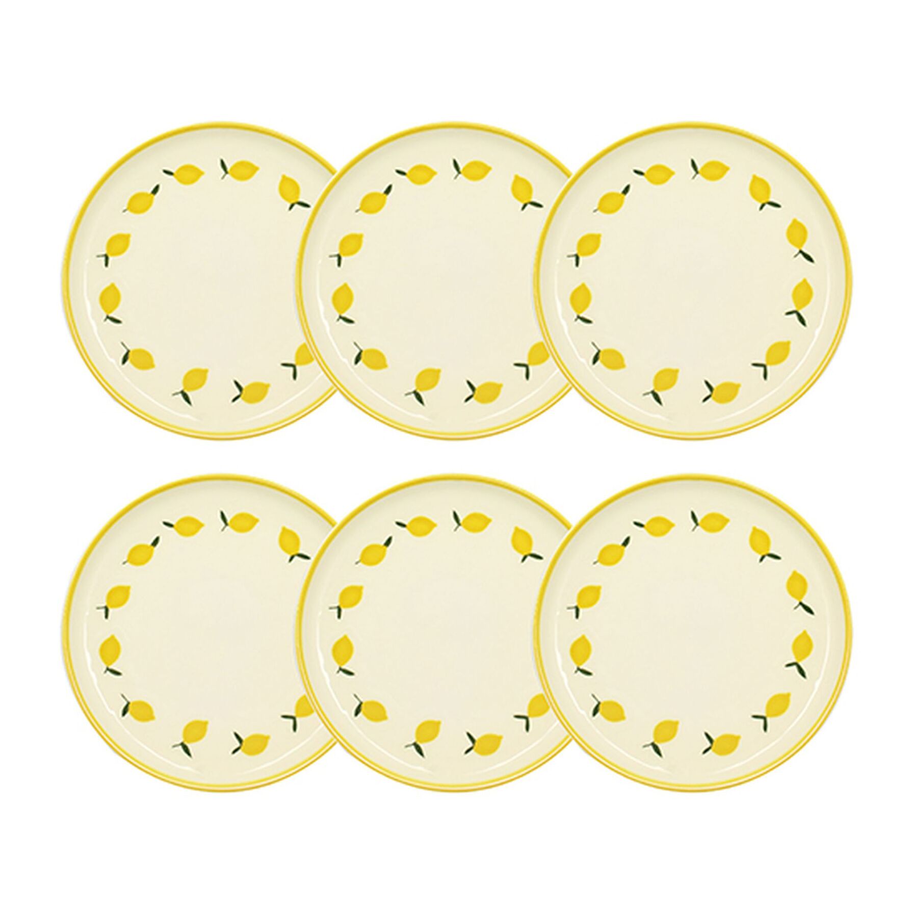Lot de 6 assiettes à desert 20cm en grès jaune et blanc à motif citron CITRON