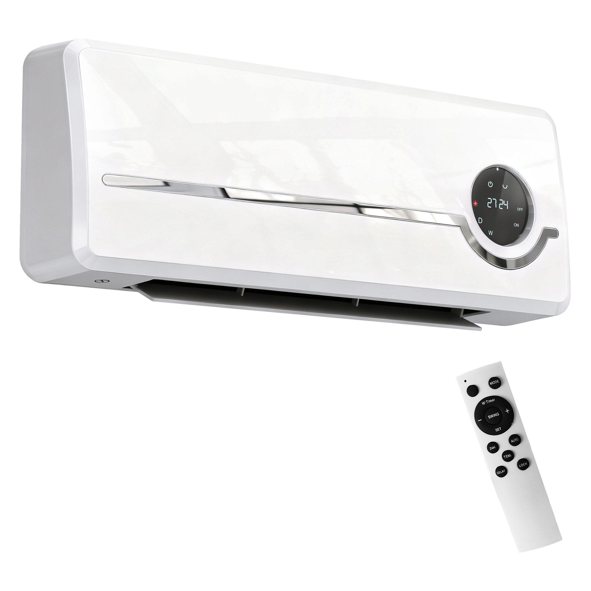 Calefactor Eléctrico Bajo Consumo Cerámico de Pared, 2000W, con 3 Modos, Pantalla LED, Termostato Regulable, Temporizador 24h, Oscilación, Mando a Distancia y Detección de Ventanas Abiertas