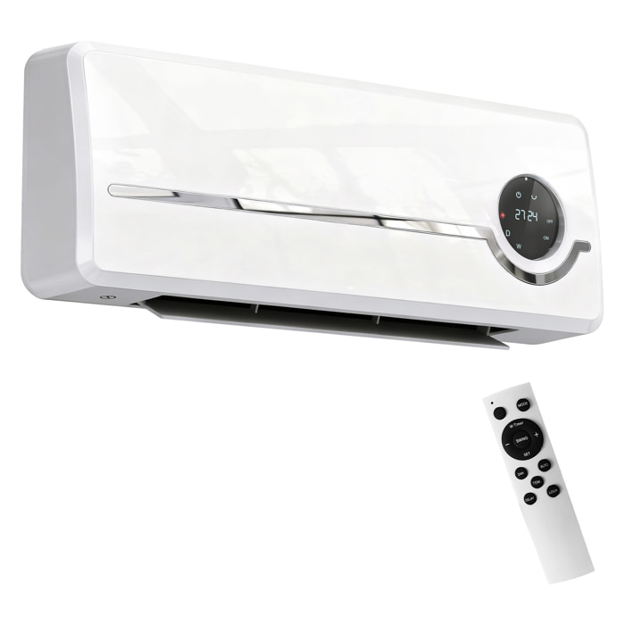 Calefactor Eléctrico Bajo Consumo Cerámico de Pared, 2000W, con 3 Modos, Pantalla LED, Termostato Regulable, Temporizador 24h, Oscilación, Mando a Distancia y Detección de Ventanas Abiertas