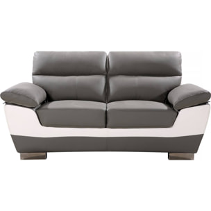 Canapé fixe en cuir reconstitué et PVC " Dallas" - 169 x 88 x 90 cm - 2 places - Gris/Blanc