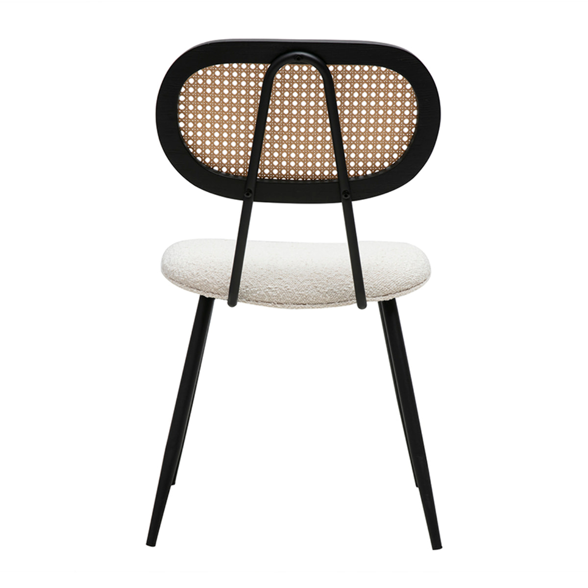 Chaises design en tissu effet laine bouclée blanc, métal noir et cannage rotin (lot de 2) SWANN