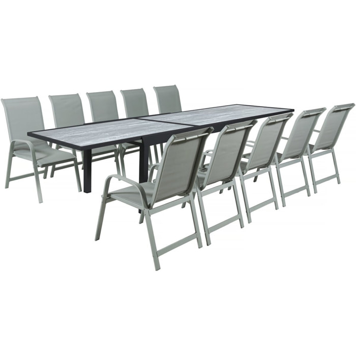 Table extensible et chaises de jardin en aluminium "Lagos" - 200/320 x 105 x 76 cm - Taupe - 10 places