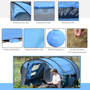 Tienda de Campaña Pop up para 4-5 Personas Tienda de Camping Instantánea con Ventanas Bolsillos y Bolsa de Transporte Impermeable Anti-UV 263,5x220x123 cm Azul