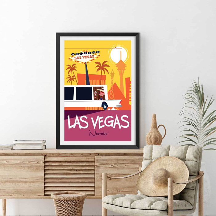 Affiche Road Trip à Vegas Affiche + cadre en bois - Noir