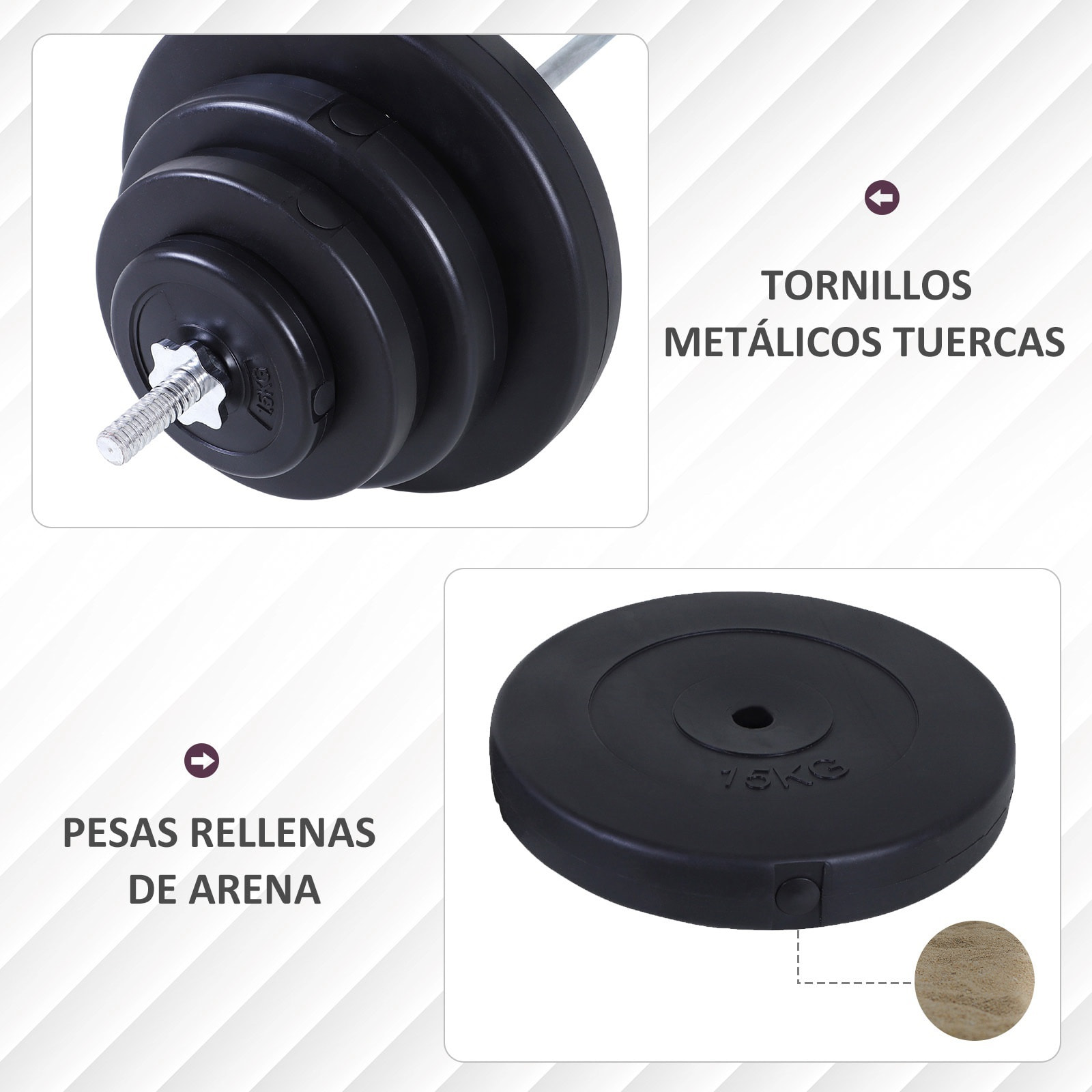 Barra de Pesas 70 kg con Mancuernas Set de Pesas Ajustables con 8 Discos 1,5kg 5kg 10kg 15kg y 1 Barra para Entrenamiento de Fuerza en Hogar Gimnasio Oficina 170x40,5x40,5 cm Negro