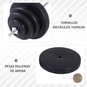 Barra de Pesas 70 kg con Mancuernas Set de Pesas Ajustables con 8 Discos 1,5kg 5kg 10kg 15kg y 1 Barra para Entrenamiento de Fuerza en Hogar Gimnasio Oficina 170x40,5x40,5 cm Negro